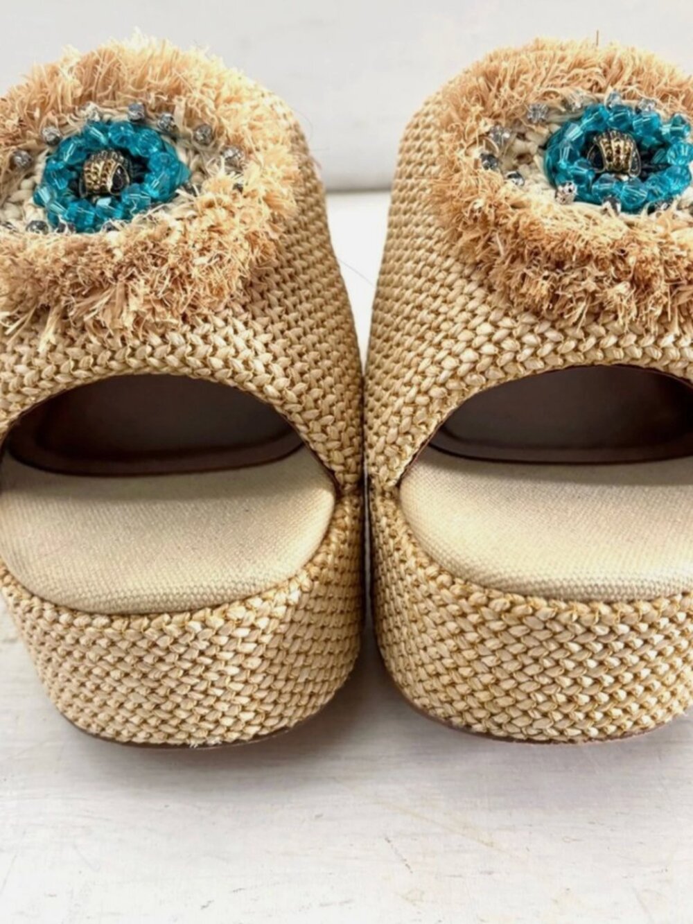 Kurt Geiger London Kensington Raffia Eye Platform Wedge Sandals Size 39 EU - Picture 3 of 11